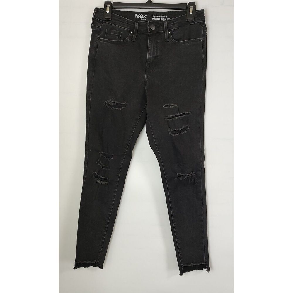 Mossimo Denim‎ Womens High Rise Skinny Distressed Black Step Hem Jeans Size 6/28